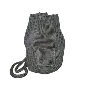 The Sak Black Crochet Front Pocket Drawstring Bucket Bag Backpack 12"X7"X7"
